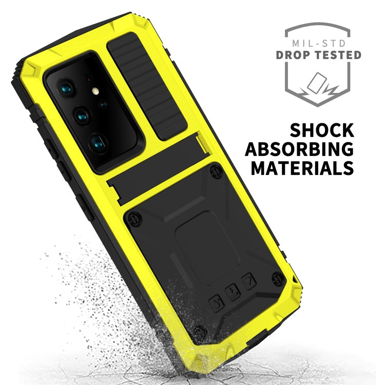 For Samsung Galaxy S21 Ultra 5G R-JUST Shockproof Waterproof Dust-proof Metal + Silicone Protective Case with Holder(Yellow)