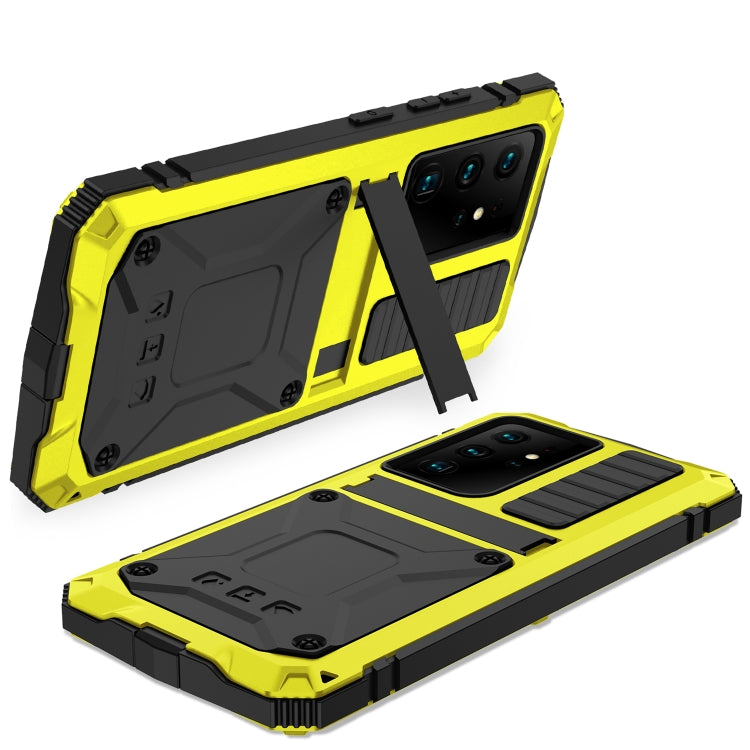 For Samsung Galaxy S21 Ultra 5G R-JUST Shockproof Waterproof Dust-proof Metal + Silicone Protective Case with Holder(Yellow)