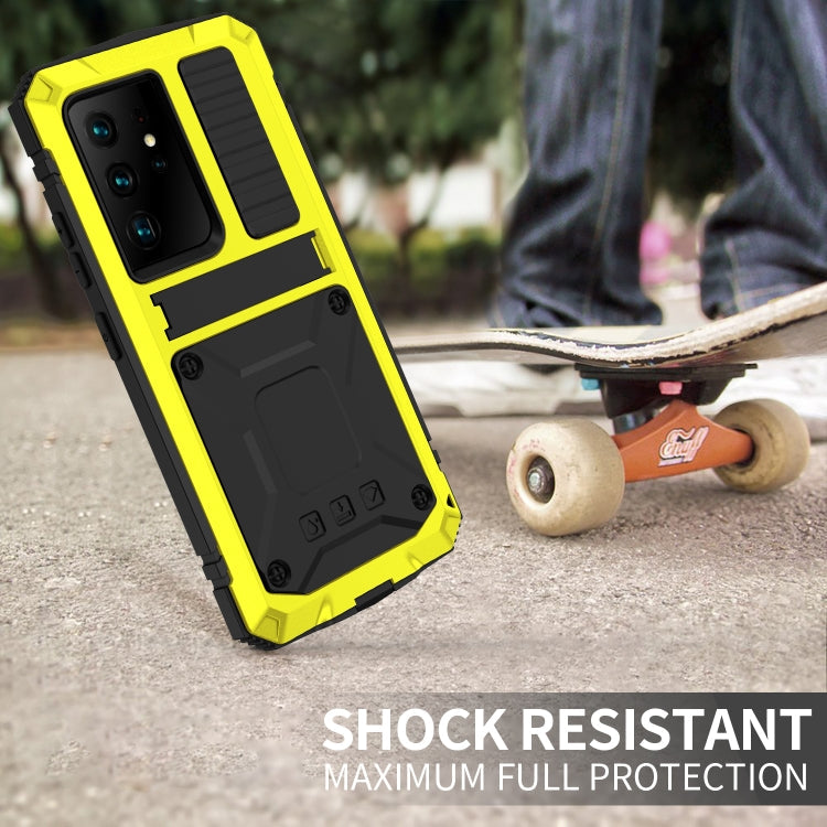 For Samsung Galaxy S21 Ultra 5G R-JUST Shockproof Waterproof Dust-proof Metal + Silicone Protective Case with Holder(Yellow)