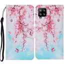 For Samsung Galaxy A12 Coloured Drawing Pattern Horizontal Flip PU Leather Case with Holder & Card Slots & Wallet & Lanyard(Cherry Blossoms)