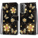 For Samsung Galaxy S21 5G Coloured Drawing Cross Texture Horizontal Flip PU Leather Case with Holder & Card Slots & Wallet & Lanyard(Gold Diamond Butterfly)