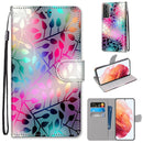 For Samsung Galaxy S21 5G Coloured Drawing Cross Texture Horizontal Flip PU Leather Case with Holder & Card Slots & Wallet & Lanyard(Translucent Glass)