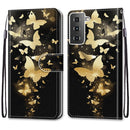 For Samsung Galaxy S21 5G Coloured Drawing Cross Texture Horizontal Flip PU Leather Case with Holder & Card Slots & Wallet & Lanyard(Golden Butterfly Group)