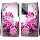 For Samsung Galaxy S21 Ultra 5G Coloured Drawing Cross Texture Horizontal Flip PU Leather Case with Holder & Card Slots & Wallet & Lanyard(Wild Rose)