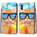 For Xiaomi Redmi 9A Coloured Drawing Cross Texture Horizontal Flip PU Leather Case with Holder & Card Slots & Wallet & Lanyard(Cat Drinking Soda)