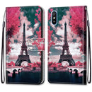 For Xiaomi Redmi 9A Coloured Drawing Cross Texture Horizontal Flip PU Leather Case with Holder & Card Slots & Wallet & Lanyard(Pink Flower Tower Bridge)