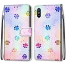 For Xiaomi Redmi 9A Coloured Drawing Cross Texture Horizontal Flip PU Leather Case with Holder & Card Slots & Wallet & Lanyard(Footprint Water Drops)