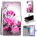 For Xiaomi Redmi 9A Coloured Drawing Cross Texture Horizontal Flip PU Leather Case with Holder & Card Slots & Wallet & Lanyard(Wild Rose)