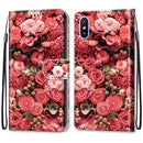 For Xiaomi Redmi 9A Coloured Drawing Cross Texture Horizontal Flip PU Leather Case with Holder & Card Slots & Wallet & Lanyard(Pink Rose Garden)