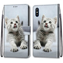 For Xiaomi Redmi 9A Coloured Drawing Cross Texture Horizontal Flip PU Leather Case with Holder & Card Slots & Wallet & Lanyard(Small Gray Cat)