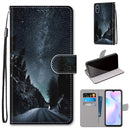 For Xiaomi Redmi 9A Coloured Drawing Cross Texture Horizontal Flip PU Leather Case with Holder & Card Slots & Wallet & Lanyard(Mountain Road Starry Sky)