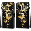 For Xiaomi Redmi 9A Coloured Drawing Cross Texture Horizontal Flip PU Leather Case with Holder & Card Slots & Wallet & Lanyard(Golden Butterfly Group)