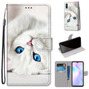 For Xiaomi Redmi 9A Coloured Drawing Cross Texture Horizontal Flip PU Leather Case with Holder & Card Slots & Wallet & Lanyard(White Kitten)