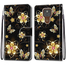 For Motorola Moto E7 Plus / G9 Play / G9 Coloured Drawing Cross Texture Horizontal Flip PU Leather Case with Holder & Card Slots & Wallet & Lanyard(Gold Diamond Butterfly)