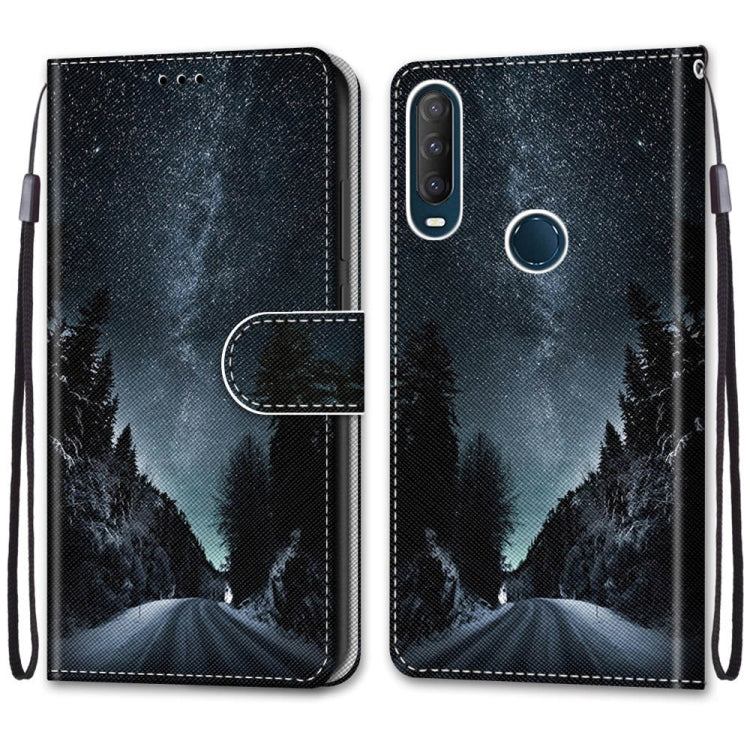 For Alcatel 1SE 2020 Coloured Drawing Cross Texture Horizontal Flip PU Leather Case with Holder & Card Slots & Wallet & Lanyard(Mountain Road Starry Sky)
