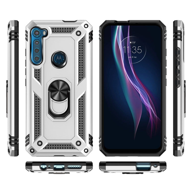 For Motorola Moto One Fusion Plus Shockproof TPU + PC Protective Case with 360 Degree Rotating Holder(Silver)