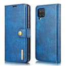 For Samsung Galaxy A12 DG.MING Crazy Horse Texture Flip Detachable Magnetic Leather Case with Holder & Card Slots & Wallet(Blue)