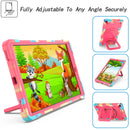 For Samsung Galaxy Tab A10.1 (2019) T510 Contrast Color Shockproof Robot Silicone + PC Case with Wristband Holder(Camouflage + Rose Red)