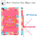 For Samsung Galaxy Tab A10.1 (2019) T510 Contrast Color Shockproof Robot Silicone + PC Case with Wristband Holder(Camouflage + Rose Red)
