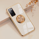 For Samsung Galaxy S20 FE 6D Electroplating Full Coverage Silicone Protective Case with Magnetic Ring Holder(Light Pink)