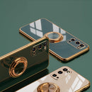 For Samsung Galaxy S20 FE 6D Electroplating Full Coverage Silicone Protective Case with Magnetic Ring Holder(Black)