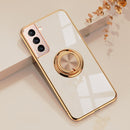 For Samsung Galaxy S21 5G 6D Electroplating Full Coverage Silicone Protective Case with Magnetic Ring Holder(Light Pink)