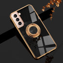 For Samsung Galaxy S21 5G 6D Electroplating Full Coverage Silicone Protective Case with Magnetic Ring Holder(Black)