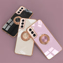 For Samsung Galaxy S21 5G 6D Electroplating Full Coverage Silicone Protective Case with Magnetic Ring Holder(Light Pink)