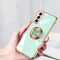 For Samsung Galaxy S21 5G 6D Electroplating Full Coverage Silicone Protective Case with Magnetic Ring Holder(Light Cyan)