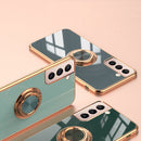 For Samsung Galaxy S21 5G 6D Electroplating Full Coverage Silicone Protective Case with Magnetic Ring Holder(Dark Green)