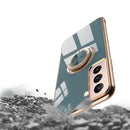 For Samsung Galaxy S21 5G 6D Electroplating Full Coverage Silicone Protective Case with Magnetic Ring Holder(Light Cyan)