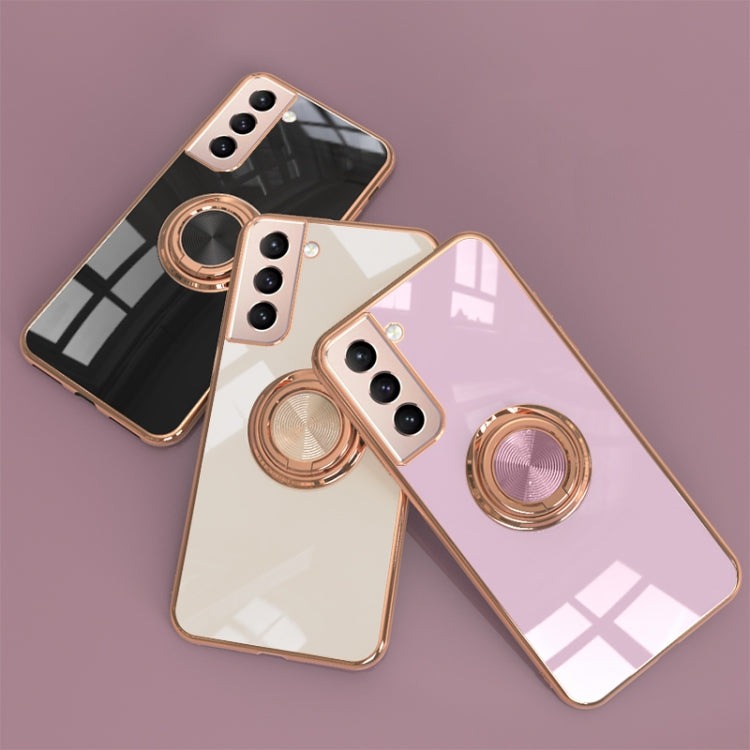 For Samsung Galaxy S21 Ultra 5G 6D Electroplating Full Coverage Silicone Protective Case with Magnetic Ring Holder(Light Purple)
