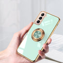 For Samsung Galaxy S21 Ultra 5G 6D Electroplating Full Coverage Silicone Protective Case with Magnetic Ring Holder(Light Purple)