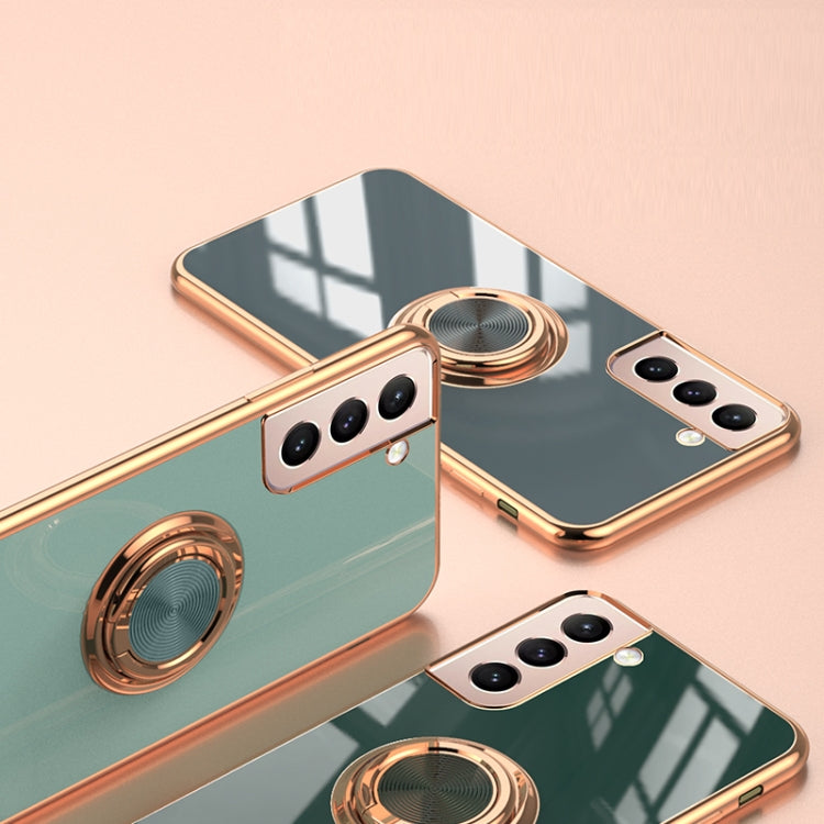 For Samsung Galaxy S21 Ultra 5G 6D Electroplating Full Coverage Silicone Protective Case with Magnetic Ring Holder(Light Purple)