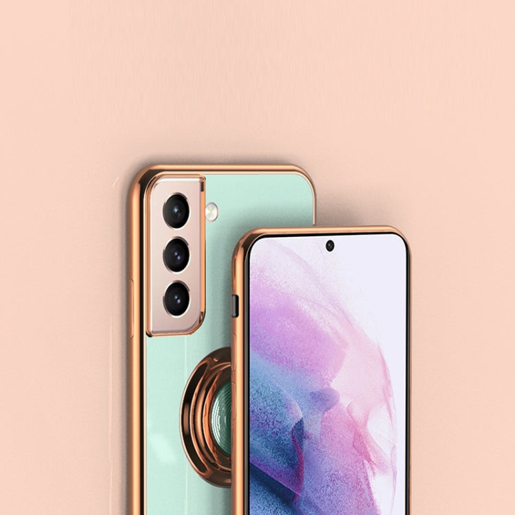 For Samsung Galaxy S21 Ultra 5G 6D Electroplating Full Coverage Silicone Protective Case with Magnetic Ring Holder(Light Purple)