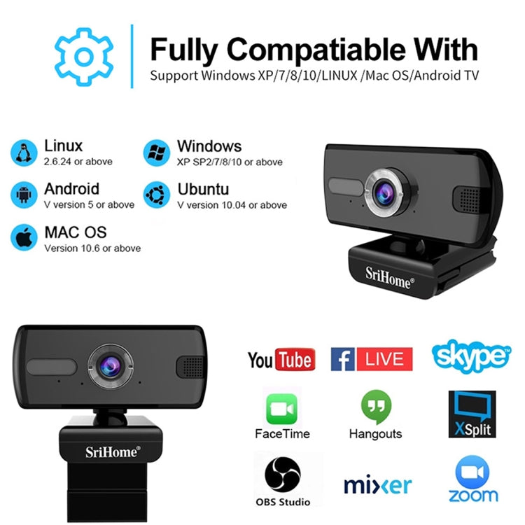 SriHome SH004 3.0 Mega Pixels USB 2.0 / 3.0 HD Computer Camera Built-in Noise Reduction Microphone