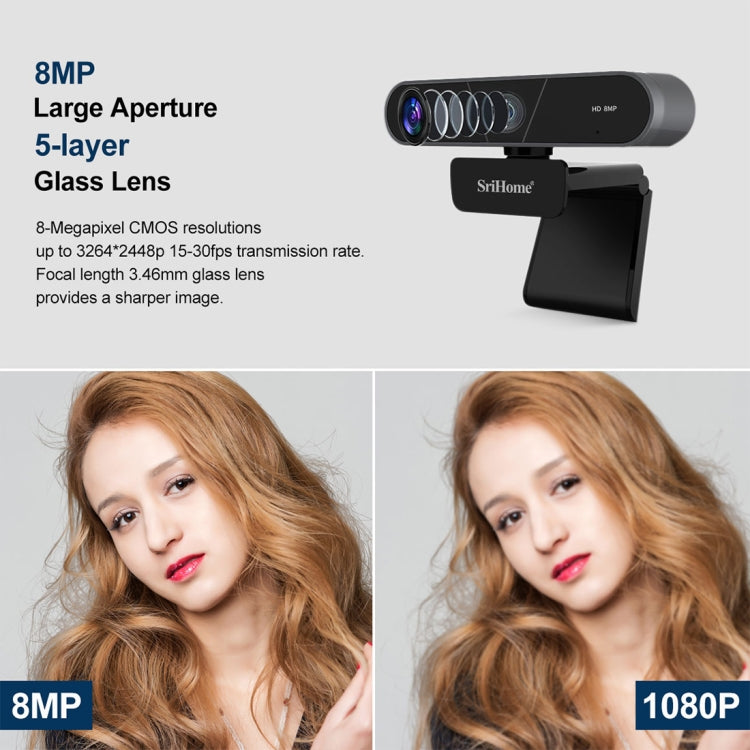 SriHome SH005 8.0 Mega Pixels USB 2.0 / 3.0 HD Computer Camera with Two Omnidirectional Digital Microphones
