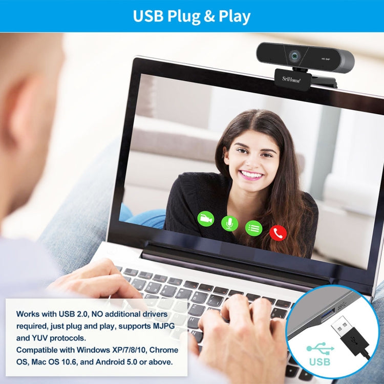 SriHome SH005 8.0 Mega Pixels USB 2.0 / 3.0 HD Computer Camera with Two Omnidirectional Digital Microphones