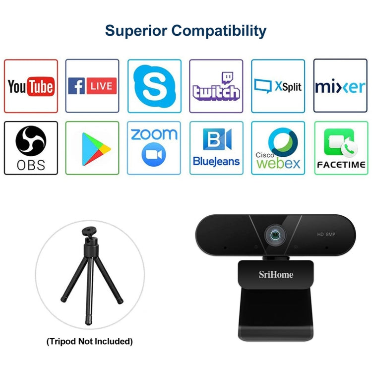 SriHome SH005 8.0 Mega Pixels USB 2.0 / 3.0 HD Computer Camera with Two Omnidirectional Digital Microphones