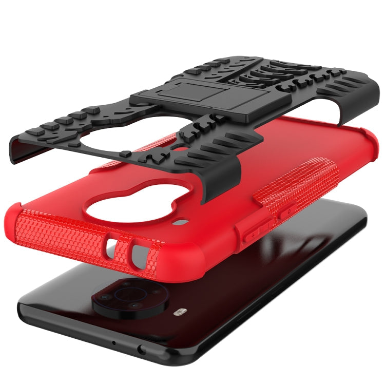 For Nokia 3.4 / 5.4 Tire Texture Shockproof TPU+PC Protective Case with Holder(Red)