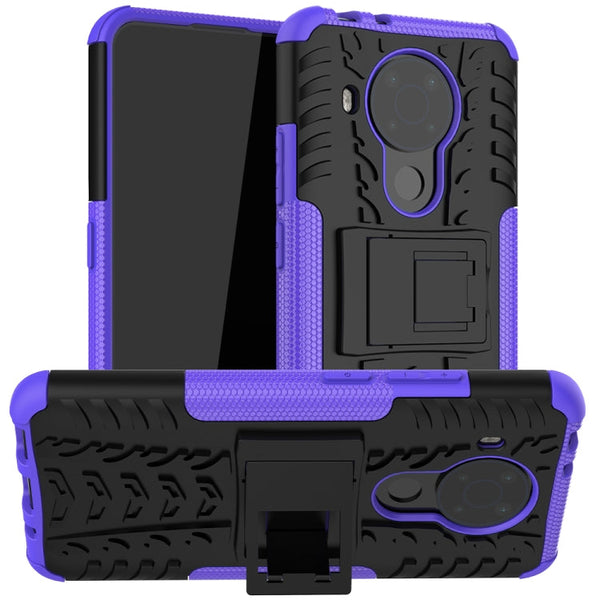 For Nokia 3.4 / 5.4 Tire Texture Shockproof TPU+PC Protective Case with Holder(Purple)