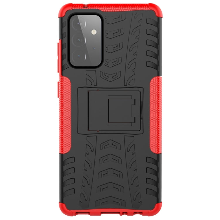 For Samsung Galaxy A72 5G / 4G Tire Texture Shockproof TPU+PC Protective Case with Holder(Red)
