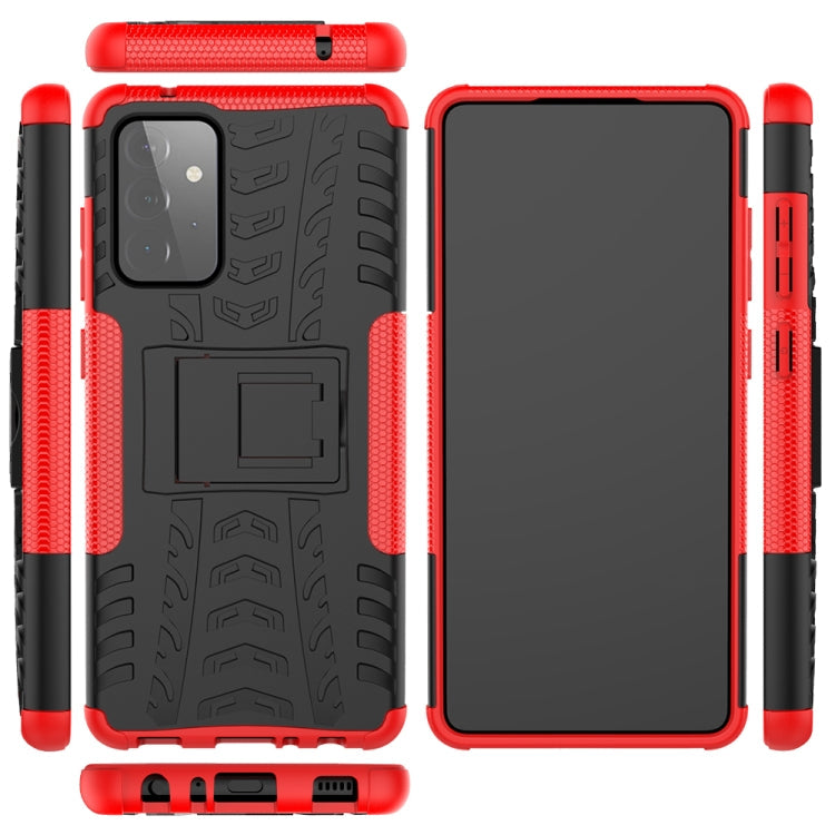 For Samsung Galaxy A72 5G / 4G Tire Texture Shockproof TPU+PC Protective Case with Holder(Red)