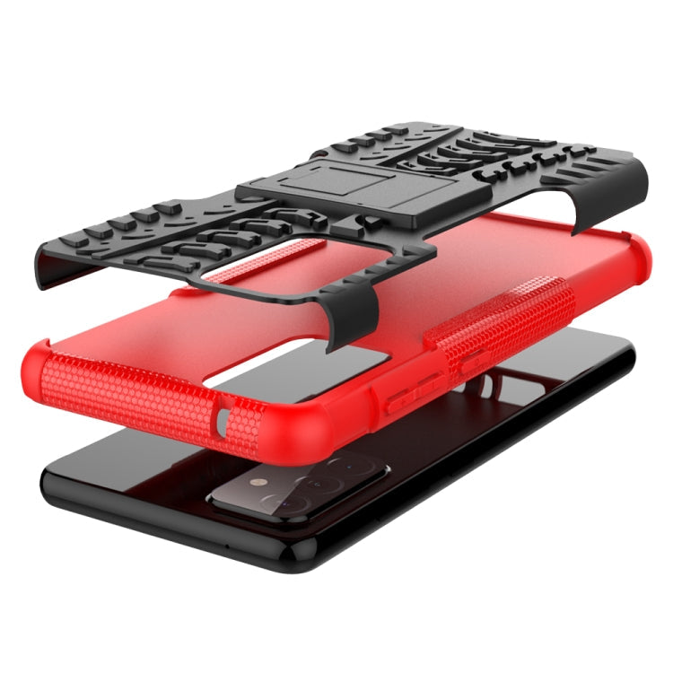 For Samsung Galaxy A72 5G / 4G Tire Texture Shockproof TPU+PC Protective Case with Holder(Red)