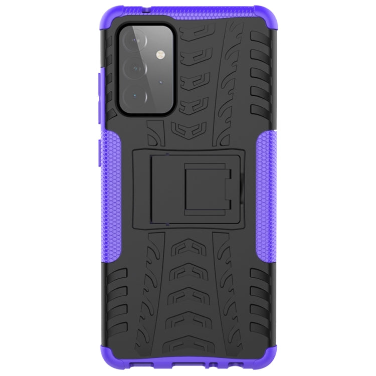 For Samsung Galaxy A72 5G / 4G Tire Texture Shockproof TPU+PC Protective Case with Holder(Purple)