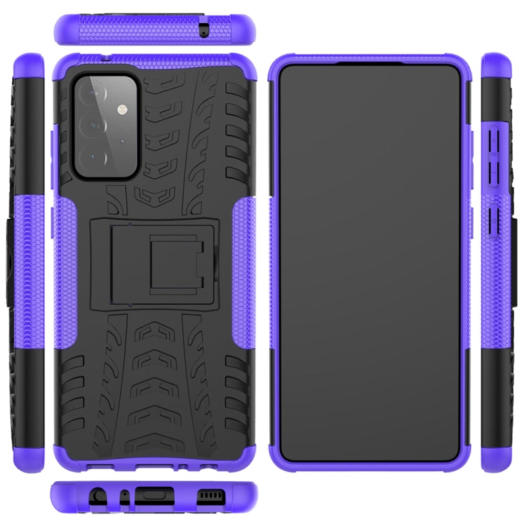For Samsung Galaxy A72 5G / 4G Tire Texture Shockproof TPU+PC Protective Case with Holder(Purple)