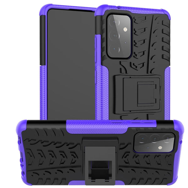 For Samsung Galaxy A72 5G / 4G Tire Texture Shockproof TPU+PC Protective Case with Holder(Purple)