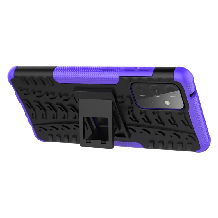 For Samsung Galaxy A72 5G / 4G Tire Texture Shockproof TPU+PC Protective Case with Holder(Purple)