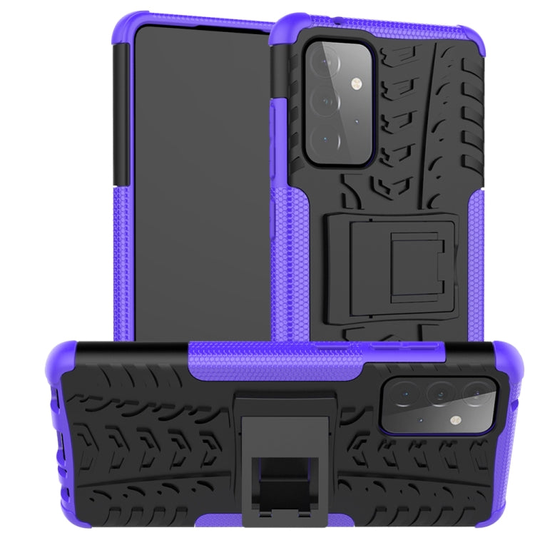 For Samsung Galaxy A72 5G / 4G Tire Texture Shockproof TPU+PC Protective Case with Holder(Purple)