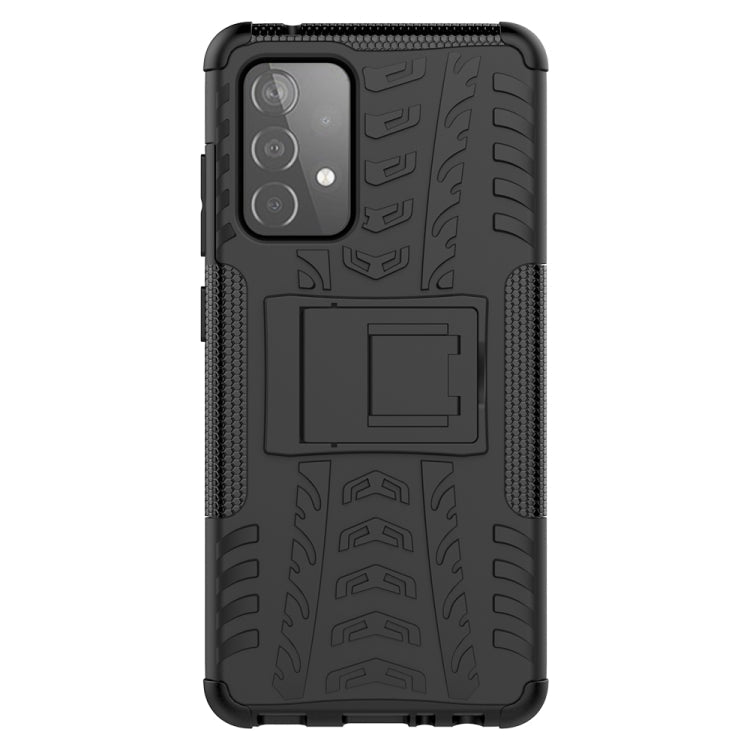 For Samsung Galaxy A52 5G / 4G Tire Texture Shockproof TPU+PC Protective Case with Holder(Black)